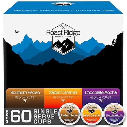 Roast Ridge Single Serve Coffee Pods for Keurig K-Cup Brewers, Flavored Variety Pack, Medium Roast, 60 Count (20 each: Southern Pecan, Salted Caramel