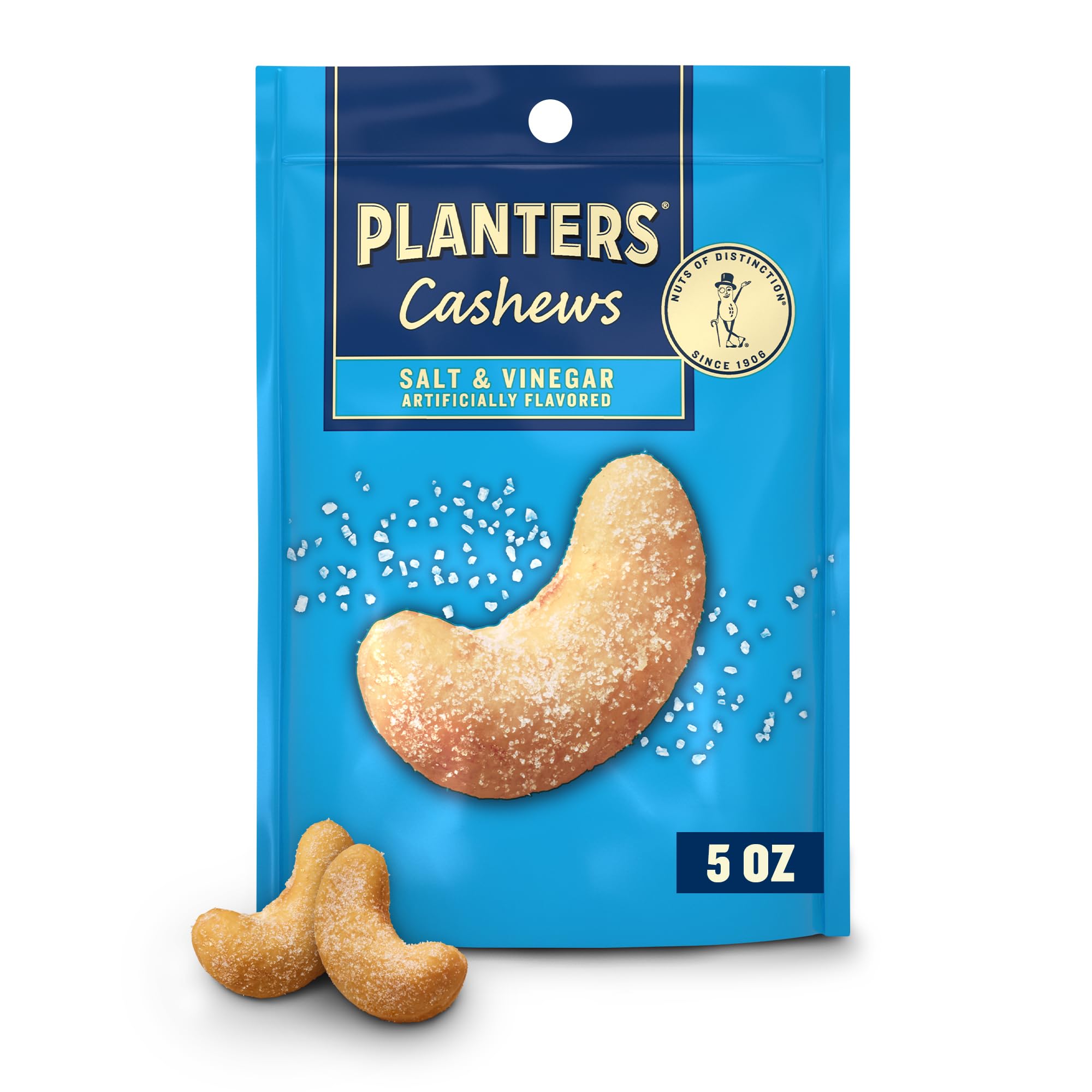 Planters Salt & Vinegar Cashews, Plant Based Protein, 5 oz Resealable Bag