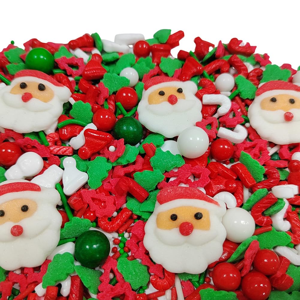 1 Bottle Christmas Sprinkles for Cookie Decorating Cake Toppers Candy Santa Claus Cupcake Topper Dessert Sprinkle with 6 Pieces Santa Claus