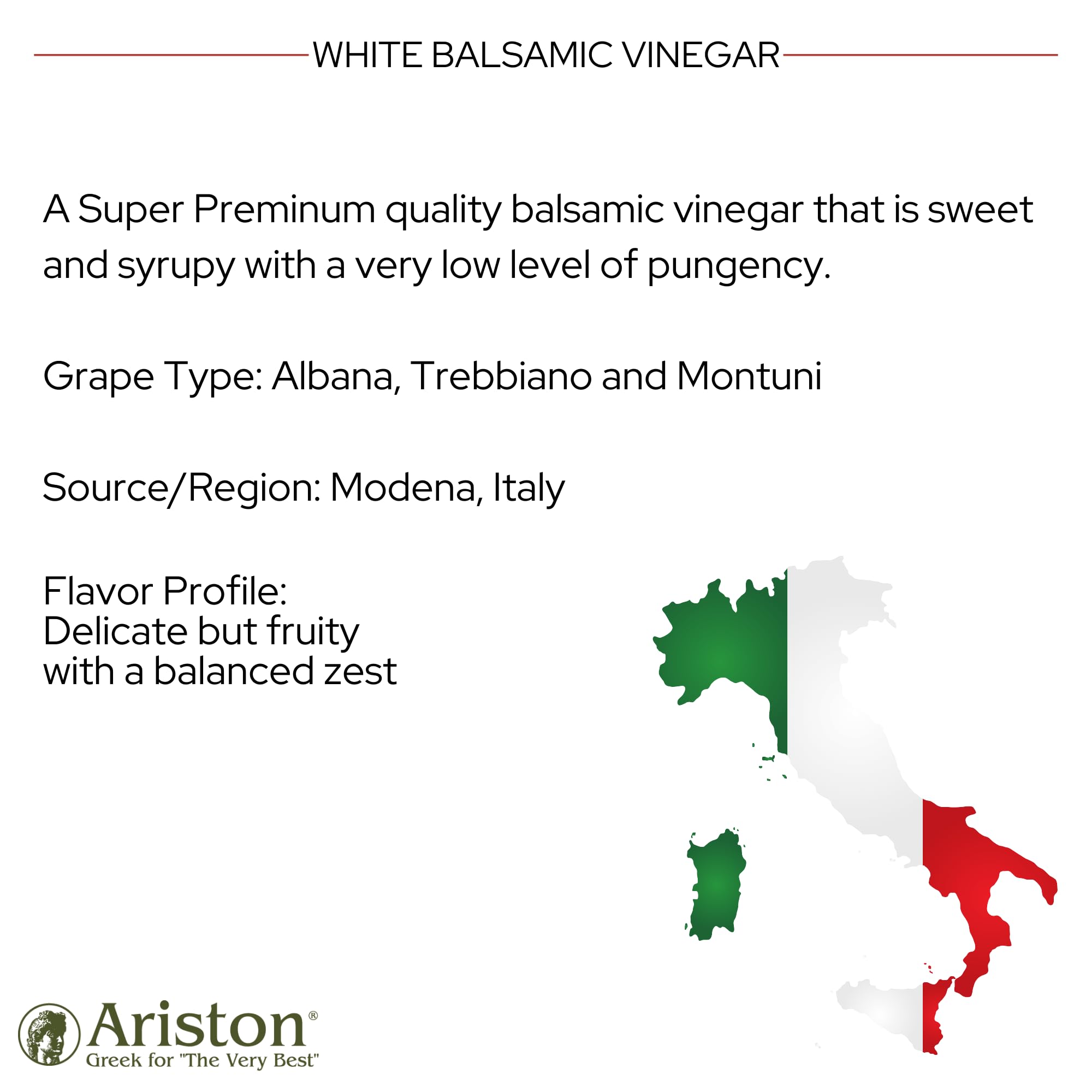 Ariston "The Very Best" Premium Balsamic Vinegar - Barrel Aged, Gourmet Quality, Product of Italy - Vegan, Gluten Free, GMO Free, No Added Sugar