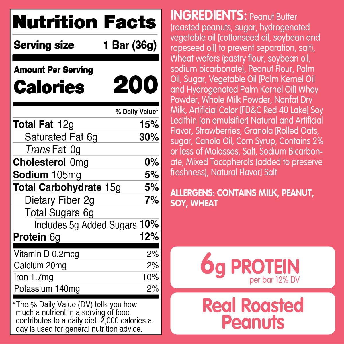 SKIPPY P.B. & Jelly Wafer Bars, Strawberry Jelly Flavor, Real Fruit & Oats, 6 Individually Wrapped Bars (7.8 oz)
