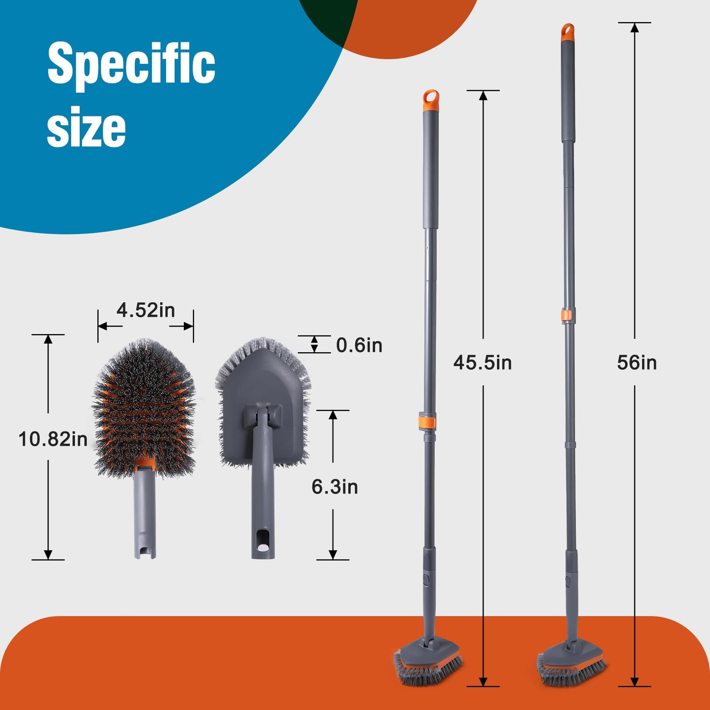 CLEANHOME Tub Tile Scrubber Brush with 3 Different Function Cleaning Pads and 56" Extendable Long Handle-No Scratch for Cleaning Bathroom Kitchen