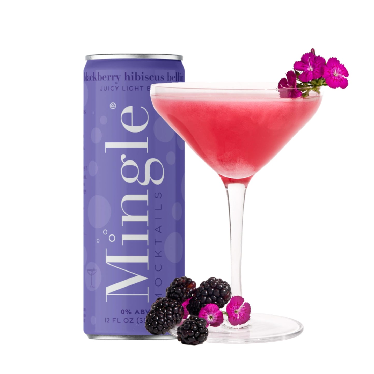 Mingle Mocktails Blackberry Hibiscus Bellini Non Alcoholic Drinks, Alcohol Alternative Pre-Mixed Drinks with Real Juice, Canned Mocktails or Cocktail