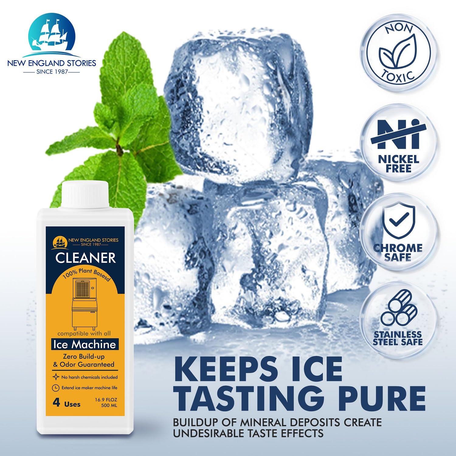 4 Uses Ice Machine Cleaner Maker Descaler, 16.9 fl oz Nickel Safe Ice Maker Cleaner Solution - Cleaning Kit Compatible with Major Brands (GE Opal