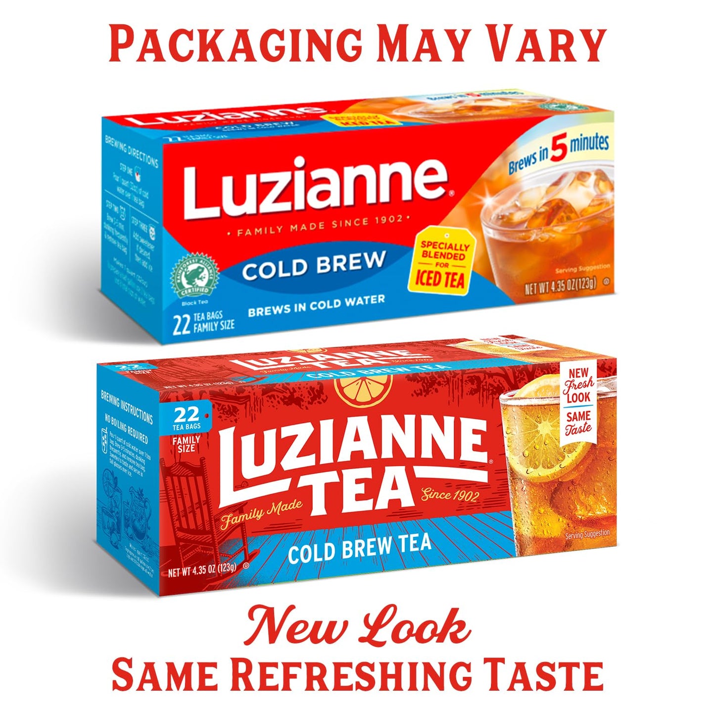 Luzianne Cold Brew Black Tea Bags, Family Size, Unsweetened, 22 Count Box, Specially Blended For Cold Brew In Water, Clear & Refreshing Home Brewed