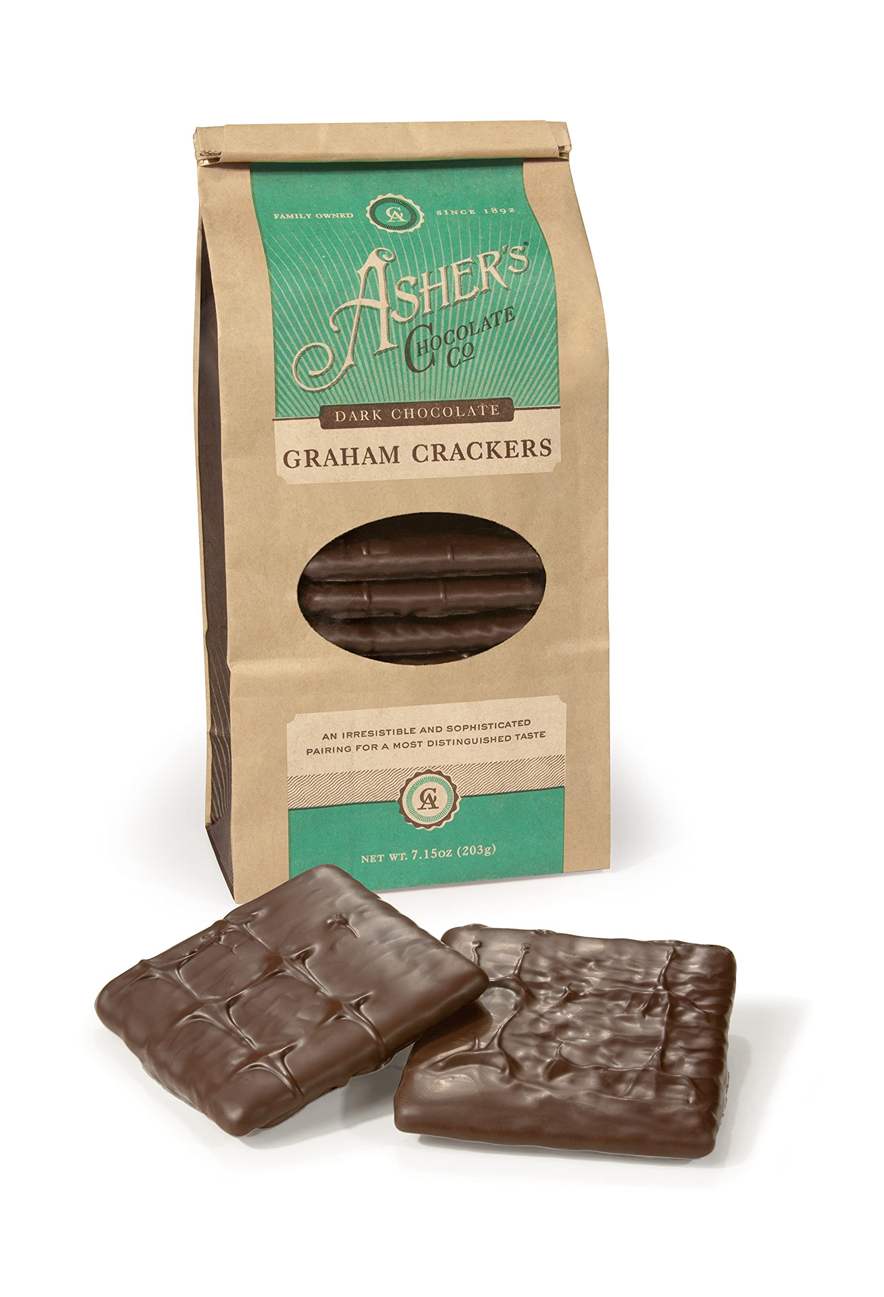 Asher's Chocolates Company, Chocolate Covered Graham Crackers, Made From the Finest Kosher Chocolate, Small Batches, Family Owned Since 1892 (7.15 oz