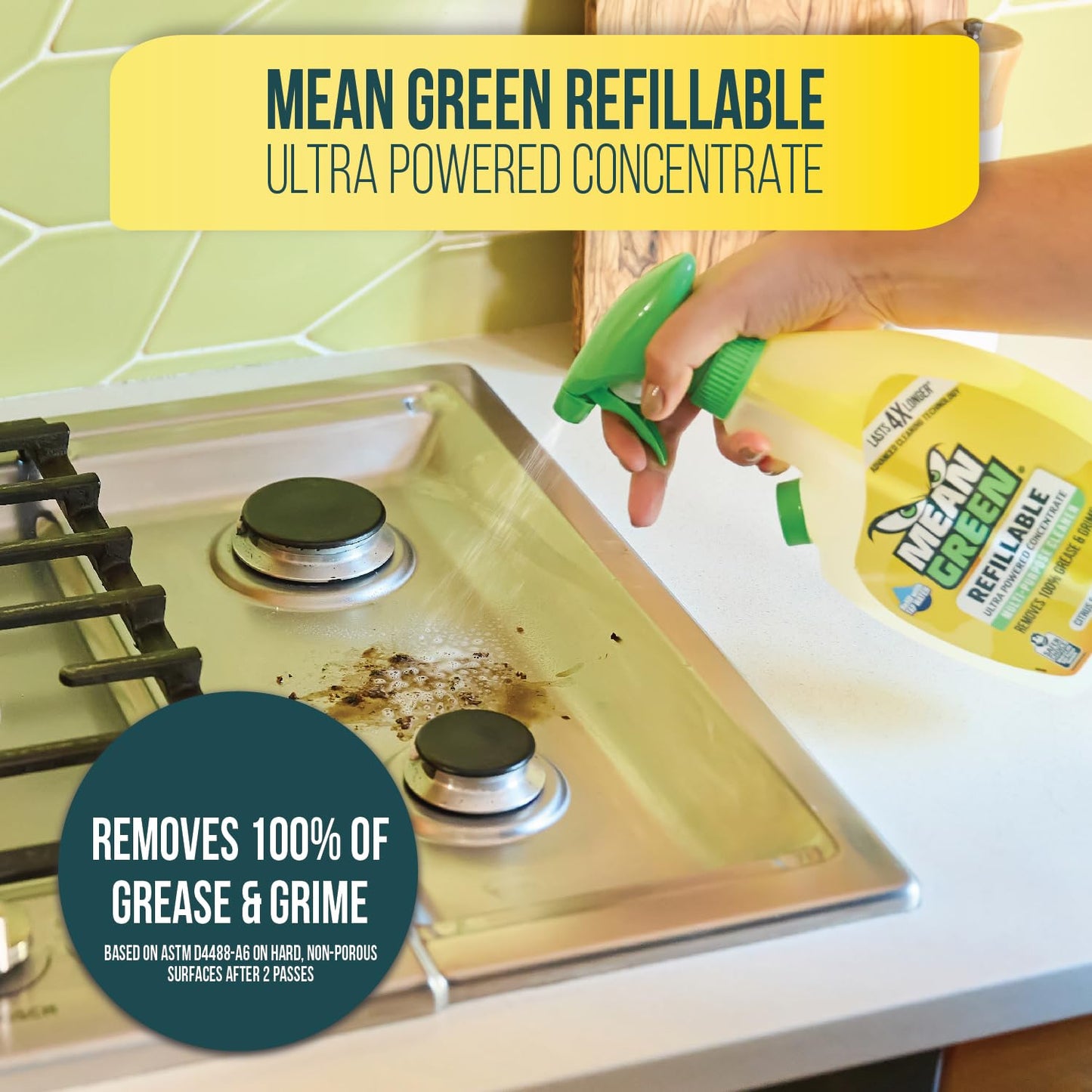 Mean Green Refillable Ultra Powered Multi-Purpose Cleaner Concentrate, Citrus & Green Tea, 14.3 fl oz - Plant & Mineral Based, Cuts Through Grease