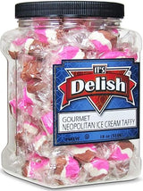 Neapolitan Ice Cream Taffy Chews by It's Delish, 18 Oz Jumbo Container - Individually Wrapped Gourmet Soft Fluff Taffy - Great Candy for Pink Ice