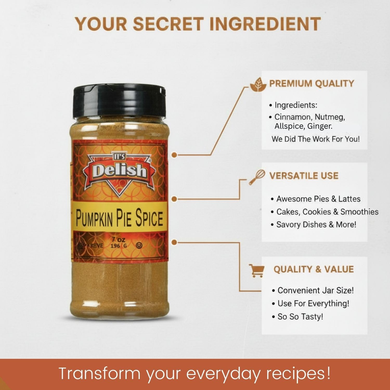 Pumpkin Pie Spice by Its Delish, 7 Oz. Medium Jar