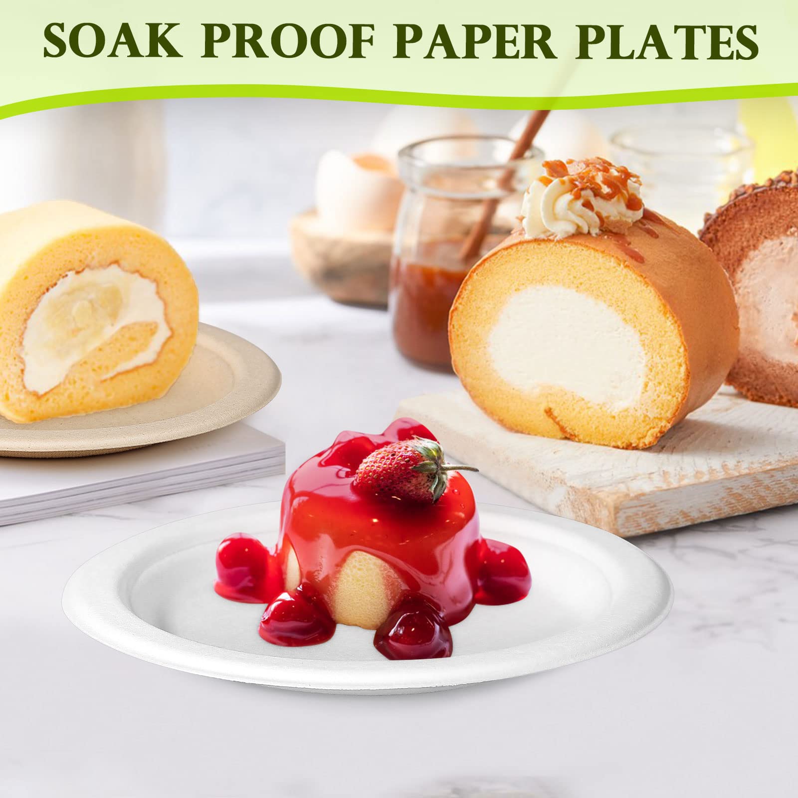 GREENESAGE Small Paper Plates 6 inch, 200 Pack Compostable Disposable Plates for Dessert, Cake, Appetizer