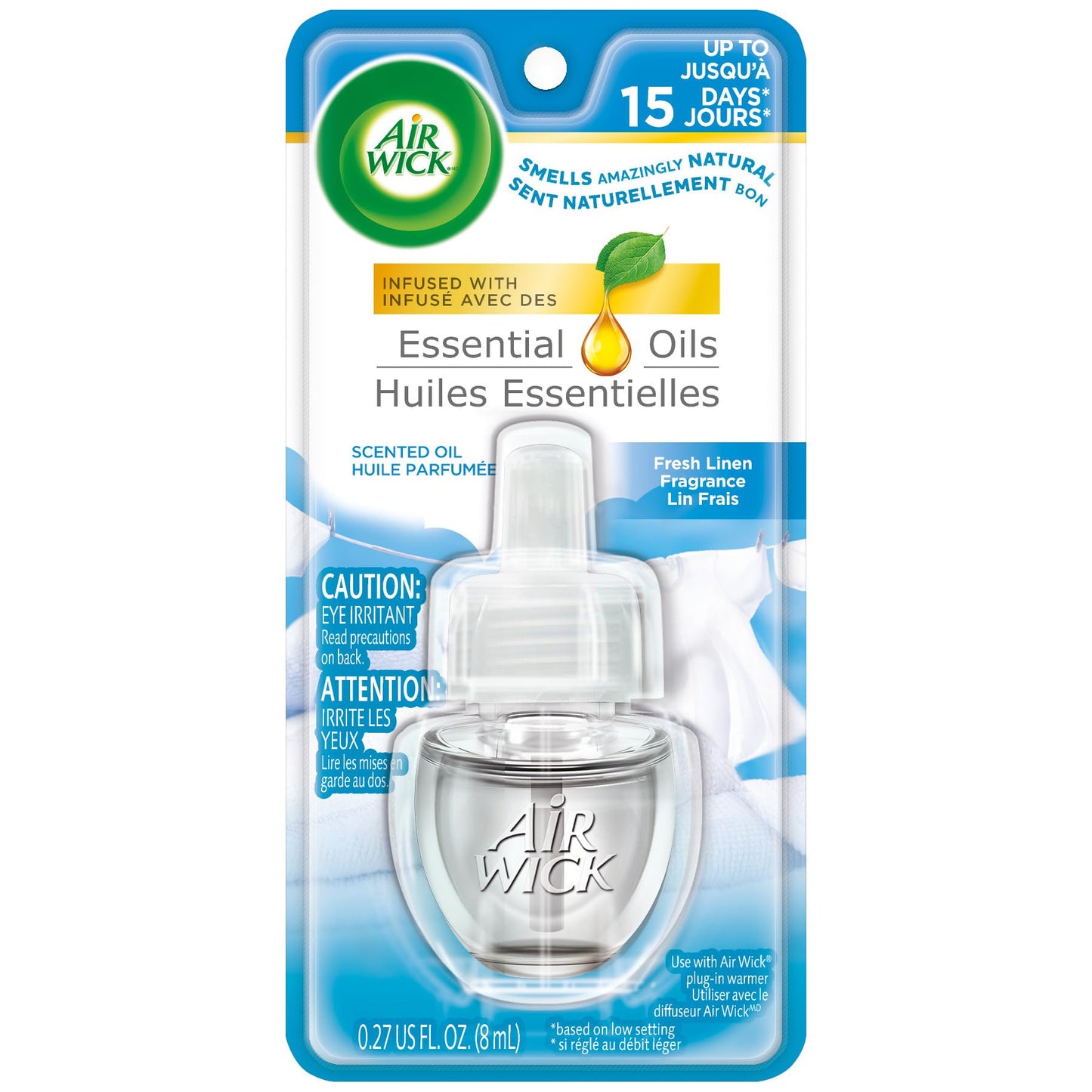 Air Wick Plug in Scented Oil Refill, 1ct, Fresh Linen, Essential Oils, Air Freshener
