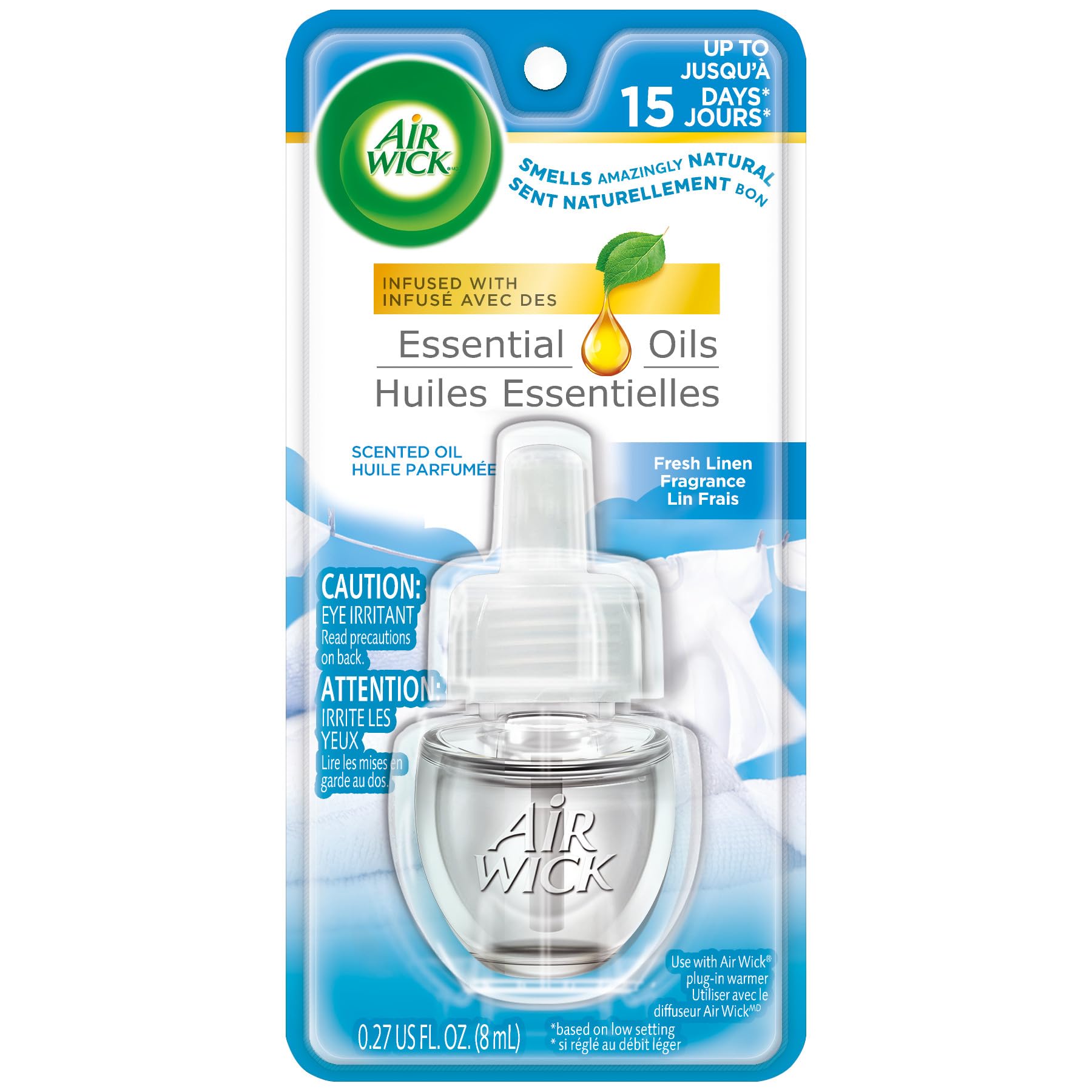 Air Wick Plug in Scented Oil Refill, 1ct, Fresh Linen, Essential Oils, Air Freshener