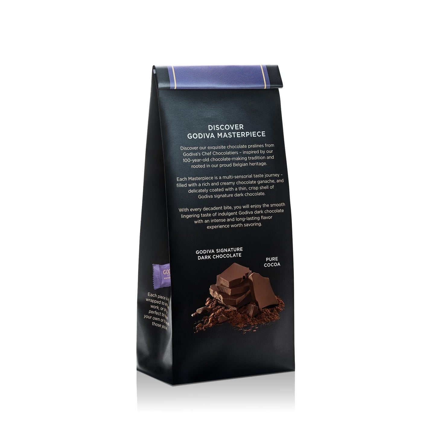 Godiva Masterpiece Dark Chocolate Bag, Individually Wrapped with Ganache Center, Gourmet Gift for Birthday, Holiday, Kosher, Halal, 7oz