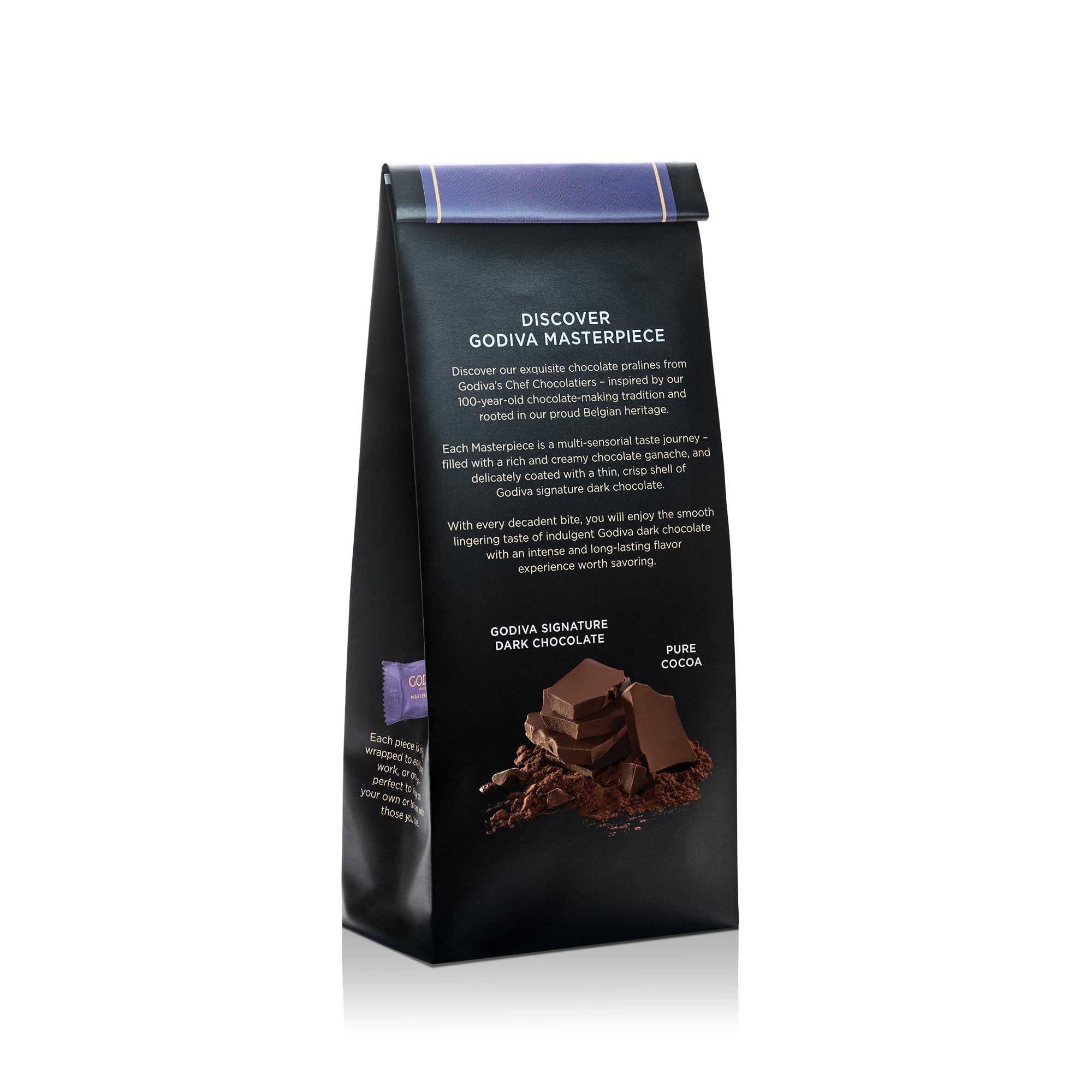 Godiva Masterpiece Dark Chocolate Bag, Individually Wrapped with Ganache Center, Gourmet Gift for Birthday, Holiday, Kosher, Halal, 7oz