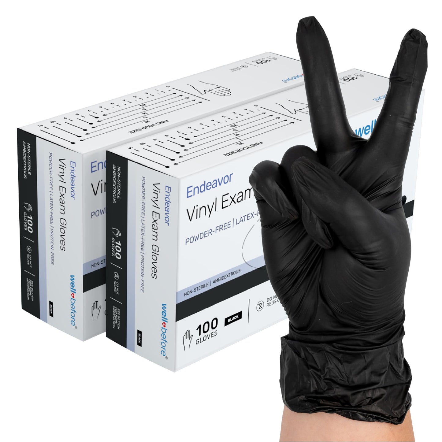 Well Before Black Vinyl Gloves - Small 200 Ct. Disposable Powder-Free and Latex-Free Gloves