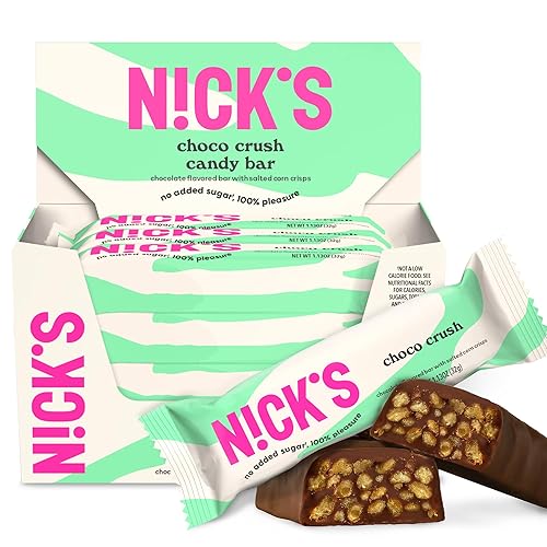 N!CK'S Choco Crush Chocolate Candy Bar with Salted Corn Puffs, No Added Sugar, Gluten Free, 160 Calories, 1.13 oz - 15-Pack (32g Each)