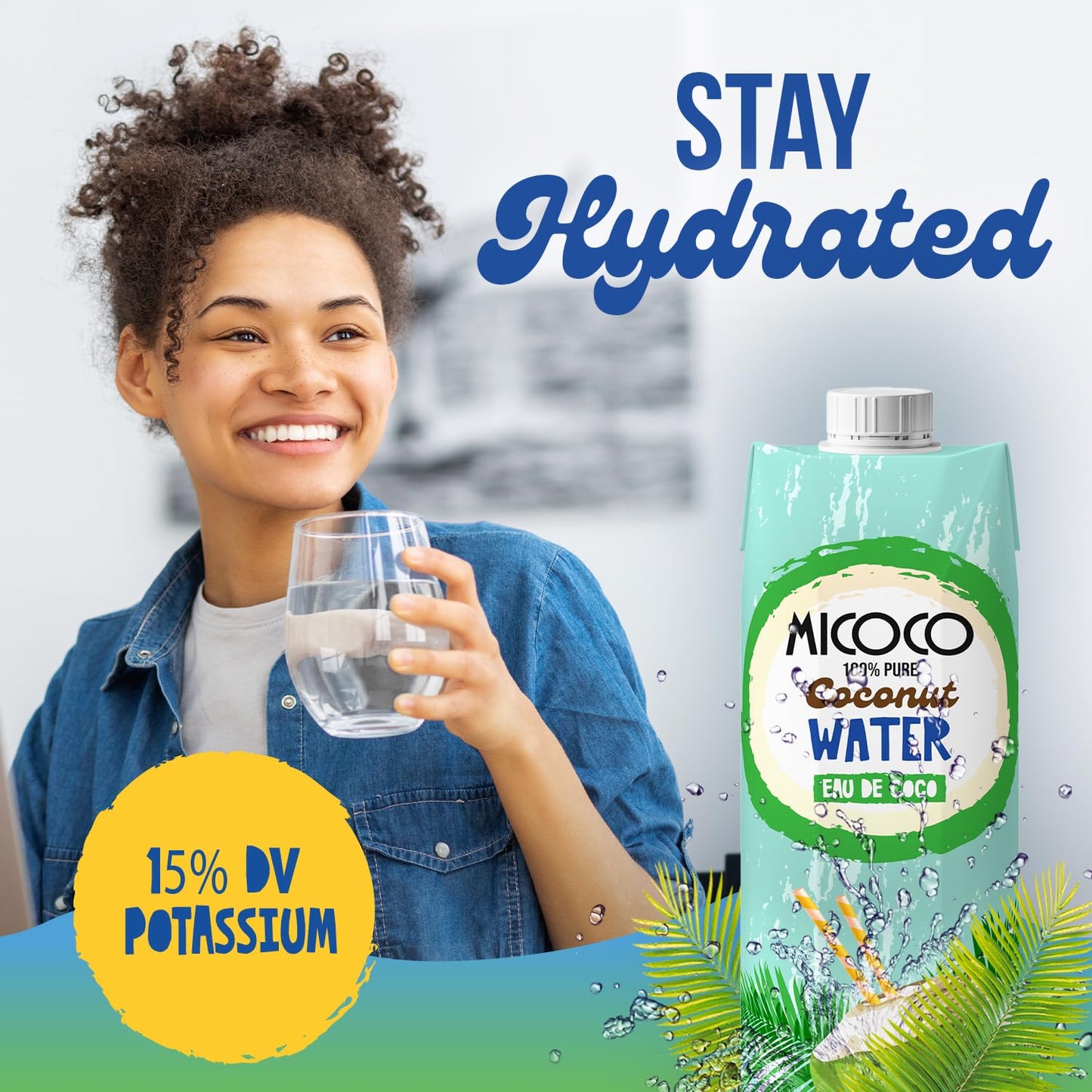 MICOCO Coconut Water, No Added Sugar, 100% Pure, Naturally Hydrating and Electrolyte-Rich, Made from Fresh Coconuts, Perfect for Smoothies, Workouts