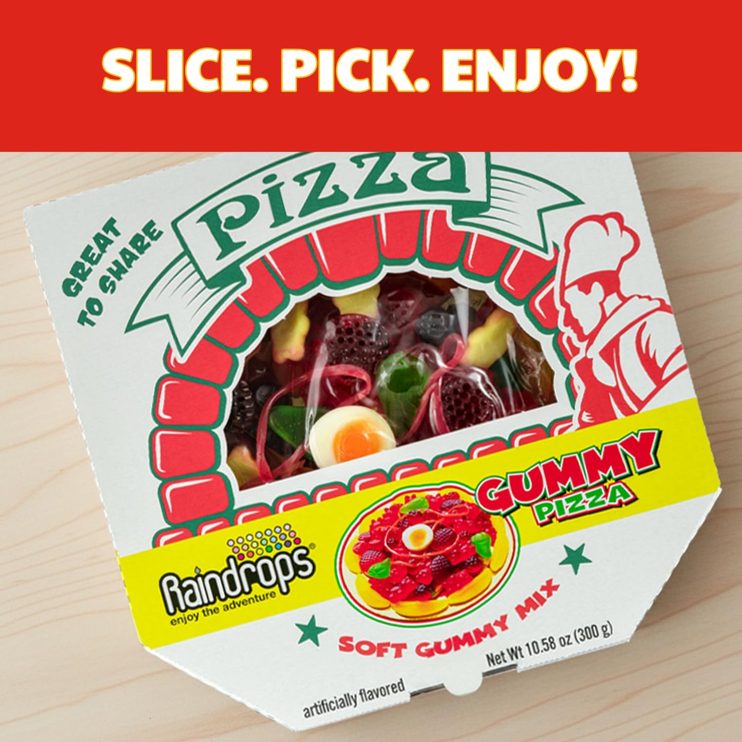 Raindrops Gummy Candy Large Pizza, Sweet Food Looks Just Like, Fun Edible & Unique Gifts, 10.58 oz