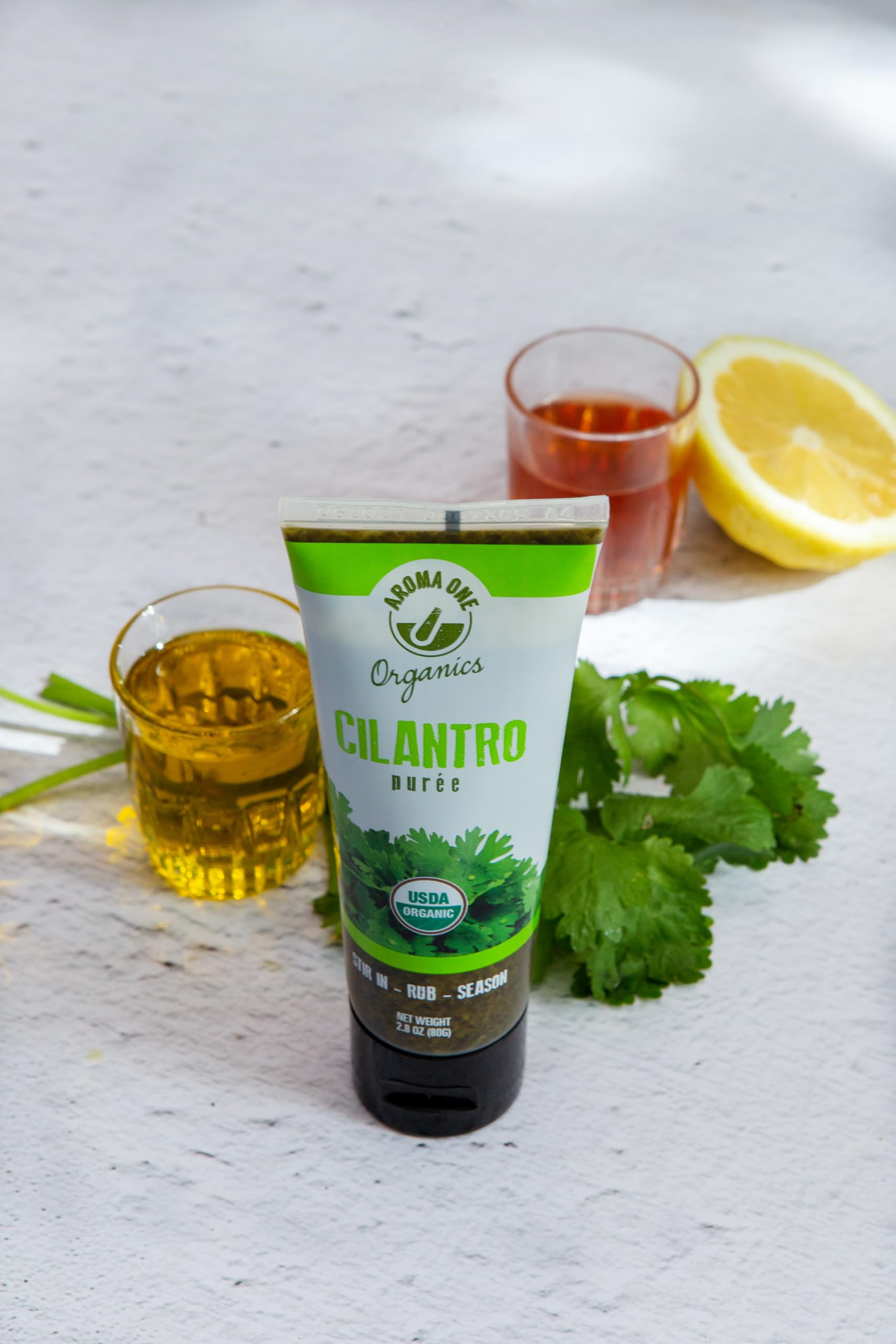 Aroma One Cilantro Puree Paste - Organic Herb Concentrate for Cooking, Seasoning & Sauces - Fresh Flavor Enhancer, Non-GMO, Gluten-Free, Vegan - Easy