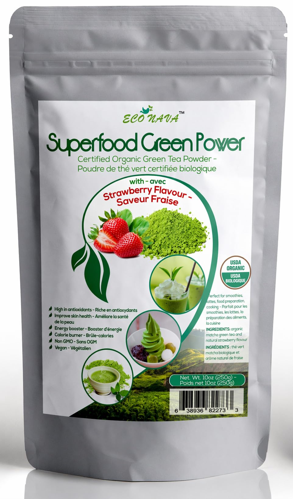 ECO NAVA Strawberry Matcha Green Tea Powder - Certified USDA Organic - GMO FREE - 100% Natural - Premium Grade Matcha Tea Powder for Making Cake