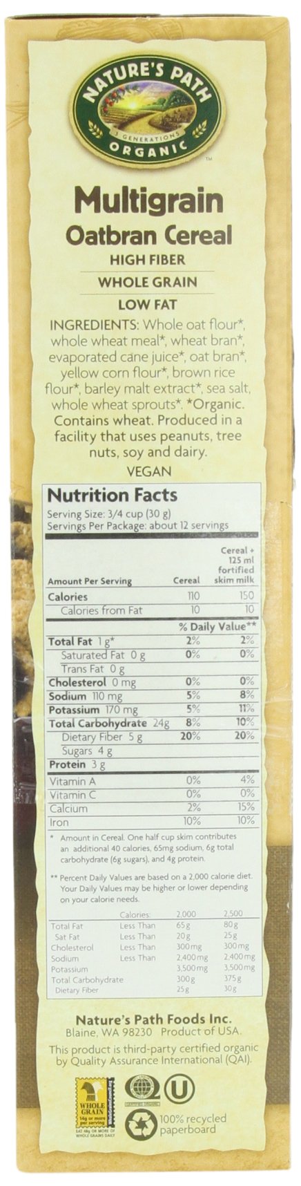 Nature's Path Organic Multigrain Oatbran Flakes Cereal -- 13.25 oz