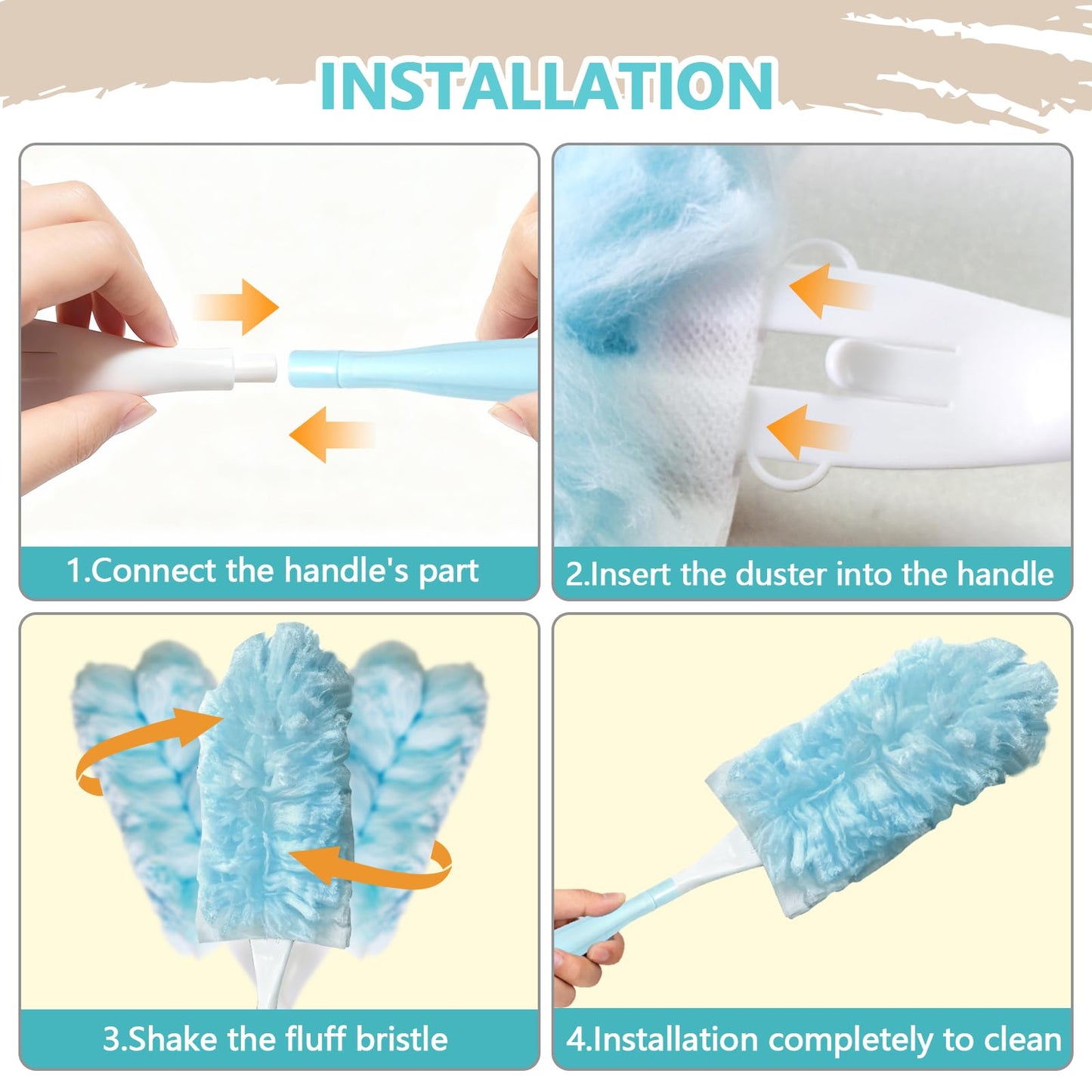WAWINY 40 Pack Duster Refills Kit Disposable for Swiffer Duster Handle,360° Deep Cleaner Heavy Duty Replacement with 1 Handle,for Home, Blinds, Car
