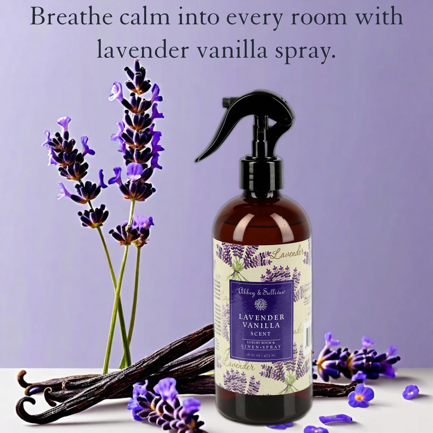 Abbey & Sullivan Odor Eliminating and Refreshing Linen and Room Spray, Lavender Vanilla, 16 oz.