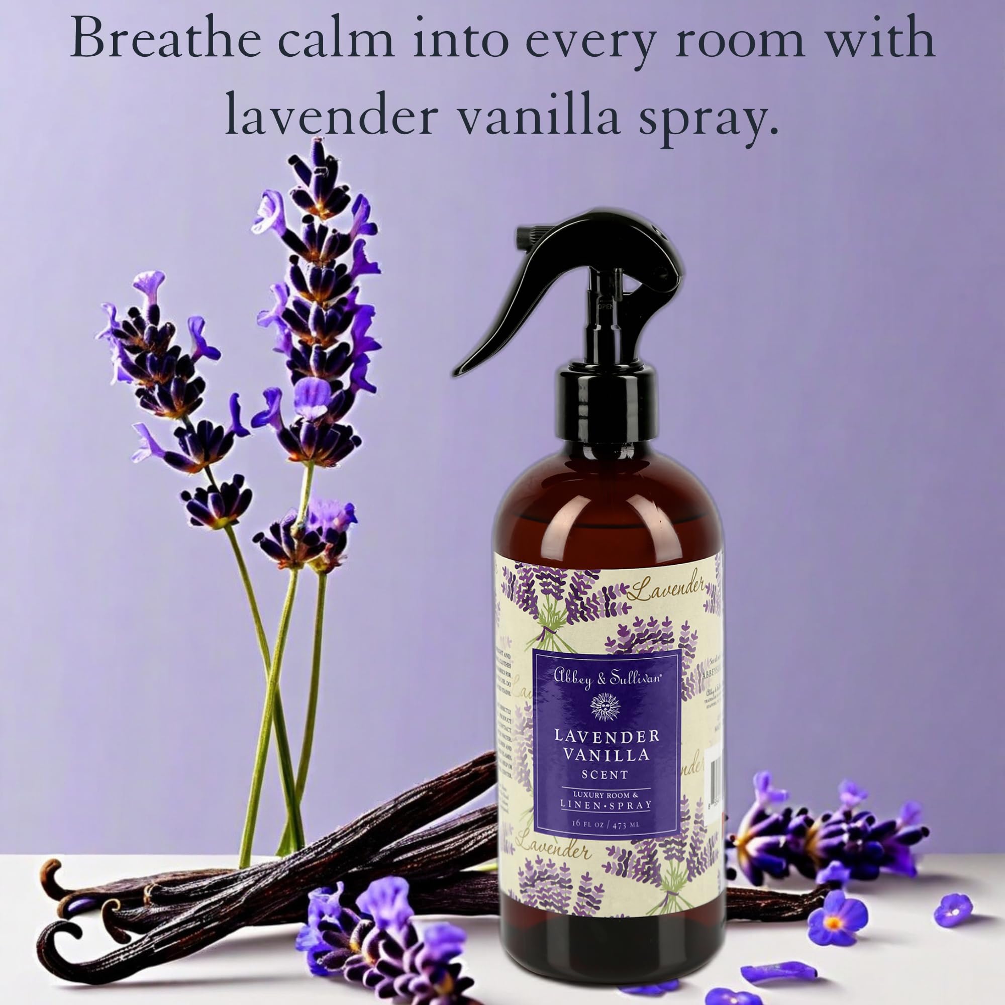 Abbey & Sullivan Odor Eliminating and Refreshing Linen and Room Spray, Lavender Vanilla, 16 oz.