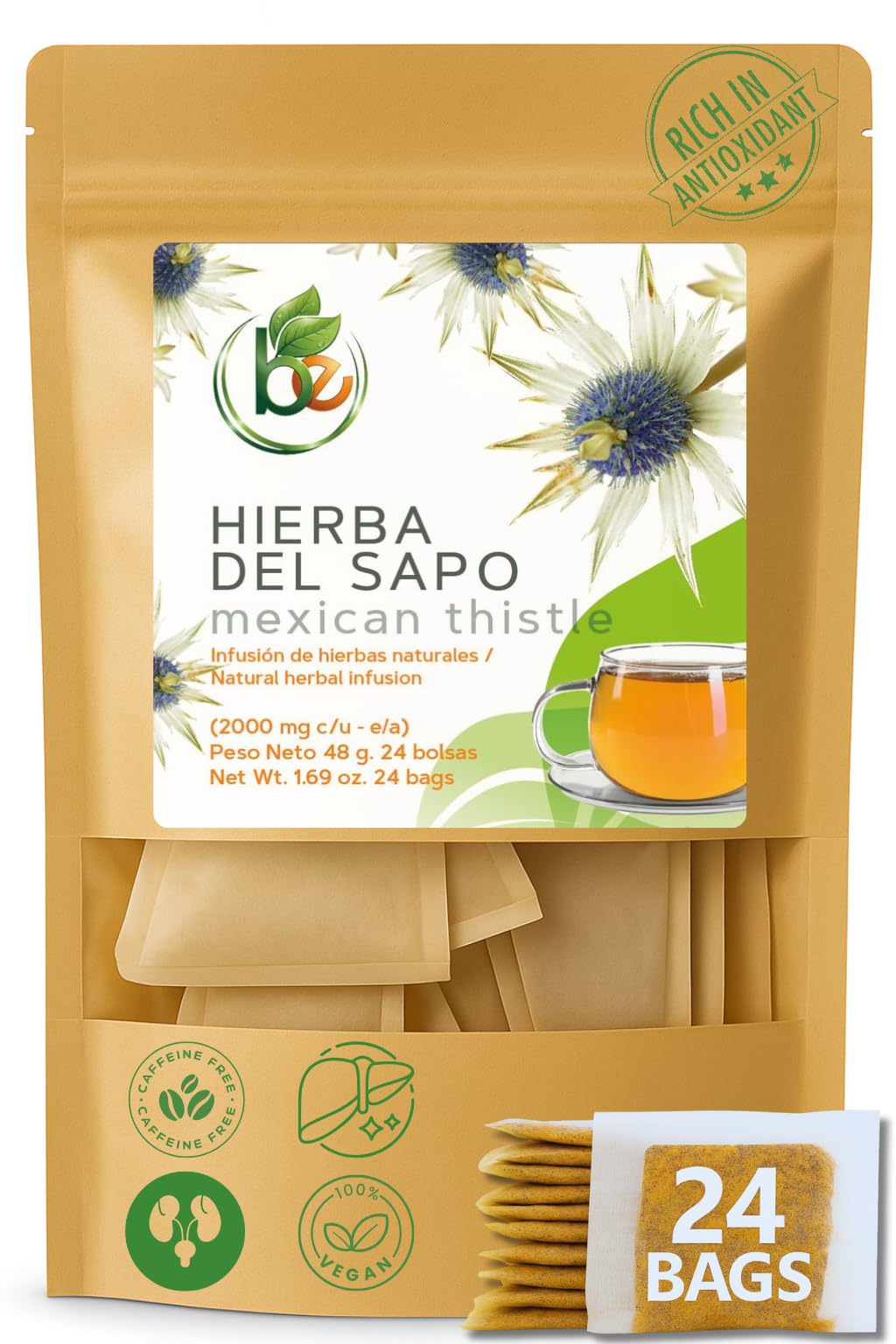 Hierba del Sapo Mexican Herbal Tea - 24 Premium Tea Bags (2000mg per Bag) - Authentic 100% Natural Mexican Thistle (Eryngium heterophyllum)