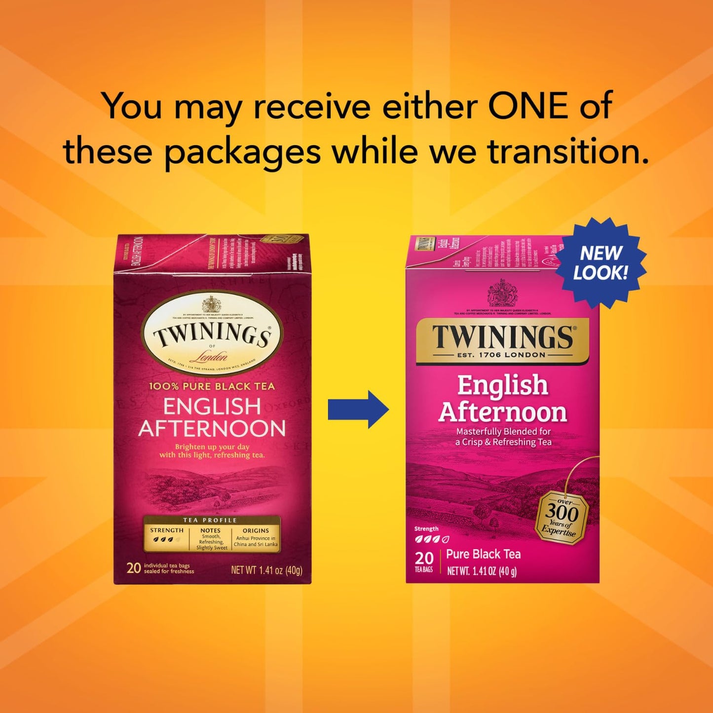 Twinings Tea, English Afternoon Tea 2-Pack - Uplifting and Refreshing Caffeinated Black Tea Bags Individually Wrapped, 20 Count Each