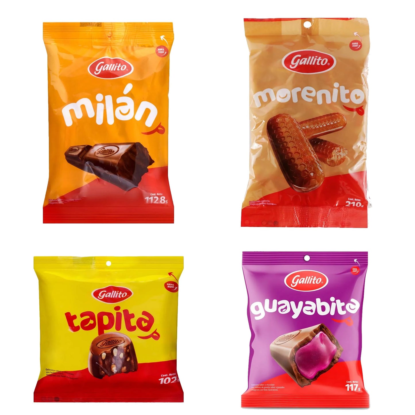 Gallito Assorted Costa Rican Chocolates - Milan, Morenito, Tapita, Guayabita - Variety Latin Candy Gift Set - 541.8g / 19.1 oz Total - Ideal