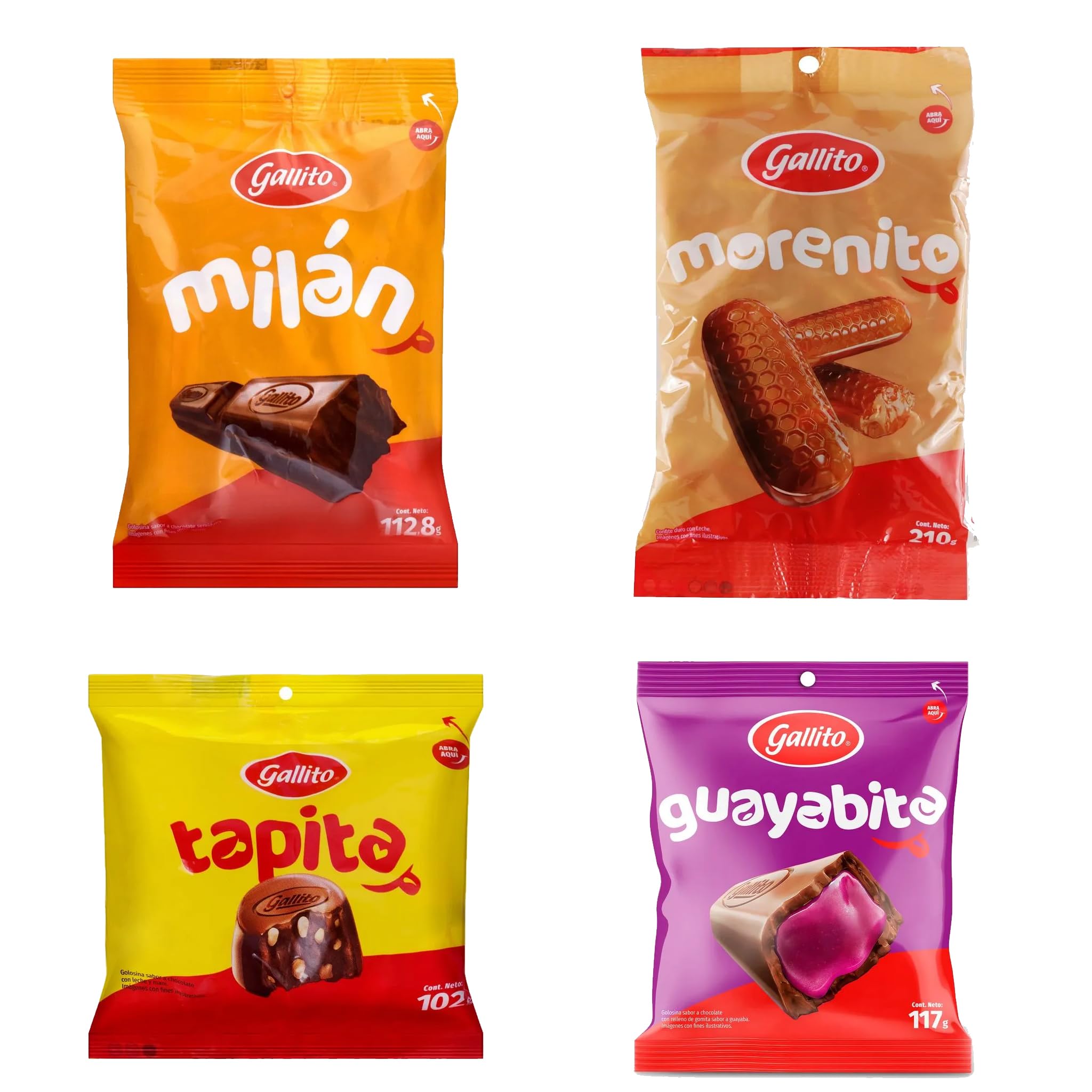 Gallito Assorted Costa Rican Chocolates - Milan, Morenito, Tapita, Guayabita - Variety Latin Candy Gift Set - 541.8g / 19.1 oz Total - Ideal