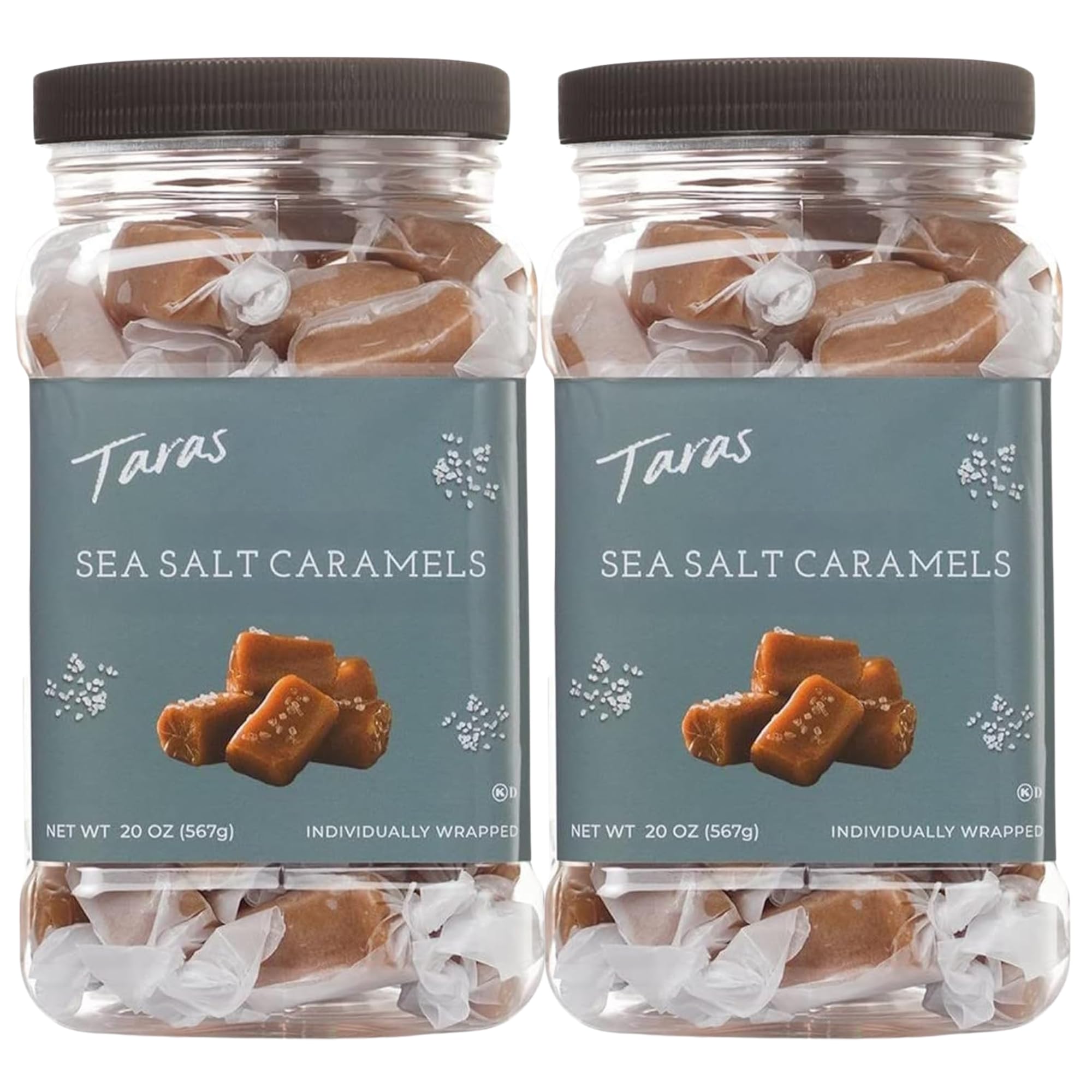 Taras Gourmet Sea Salt Caramels | All Natural Candy | Creamy & Individually Wrapped with Real Butter (20 oz, 2 Pack)