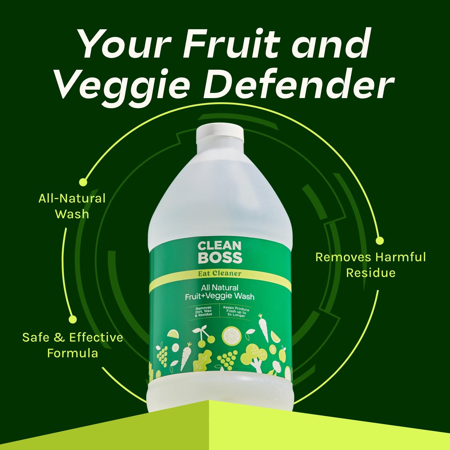 CleanBoss Eat Cleaner Triple-Action Fruit + Veggie Wash Refill - 64 oz - Removes Harmful Residue - Keeps Produce Fresh Up to 5X Longer - Vegan, Gluten