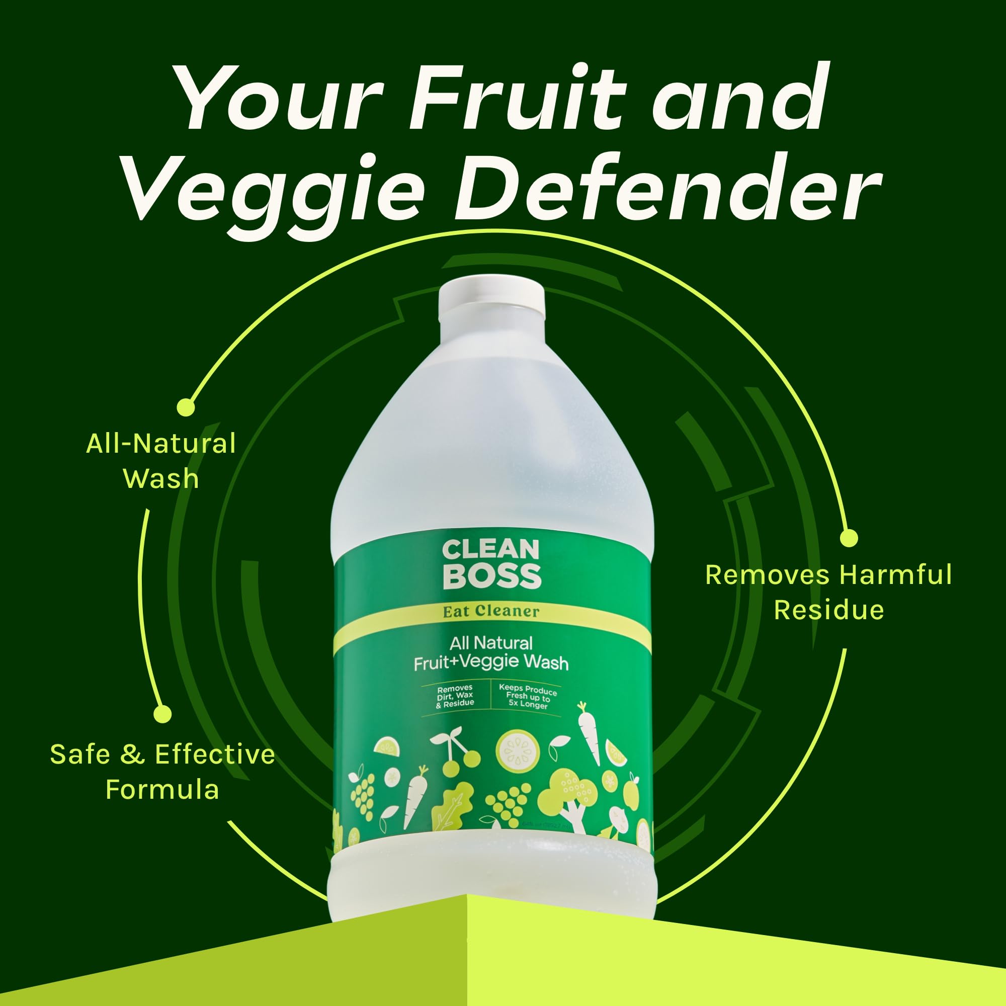 CleanBoss Eat Cleaner Triple-Action Fruit + Veggie Wash Refill - 64 oz - Removes Harmful Residue - Keeps Produce Fresh Up to 5X Longer - Vegan, Gluten