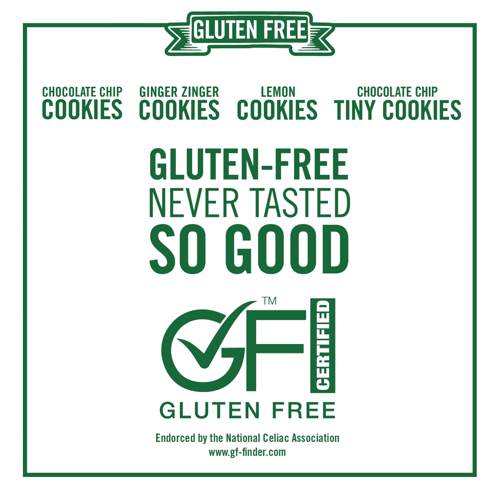 Tate's Bake Shop Gluten Free Cookies Variety Pack, Lemon, Ginger Zinger, Chocolate Chip, and Tiny Chocolate Chip Cookies, 4 Bags