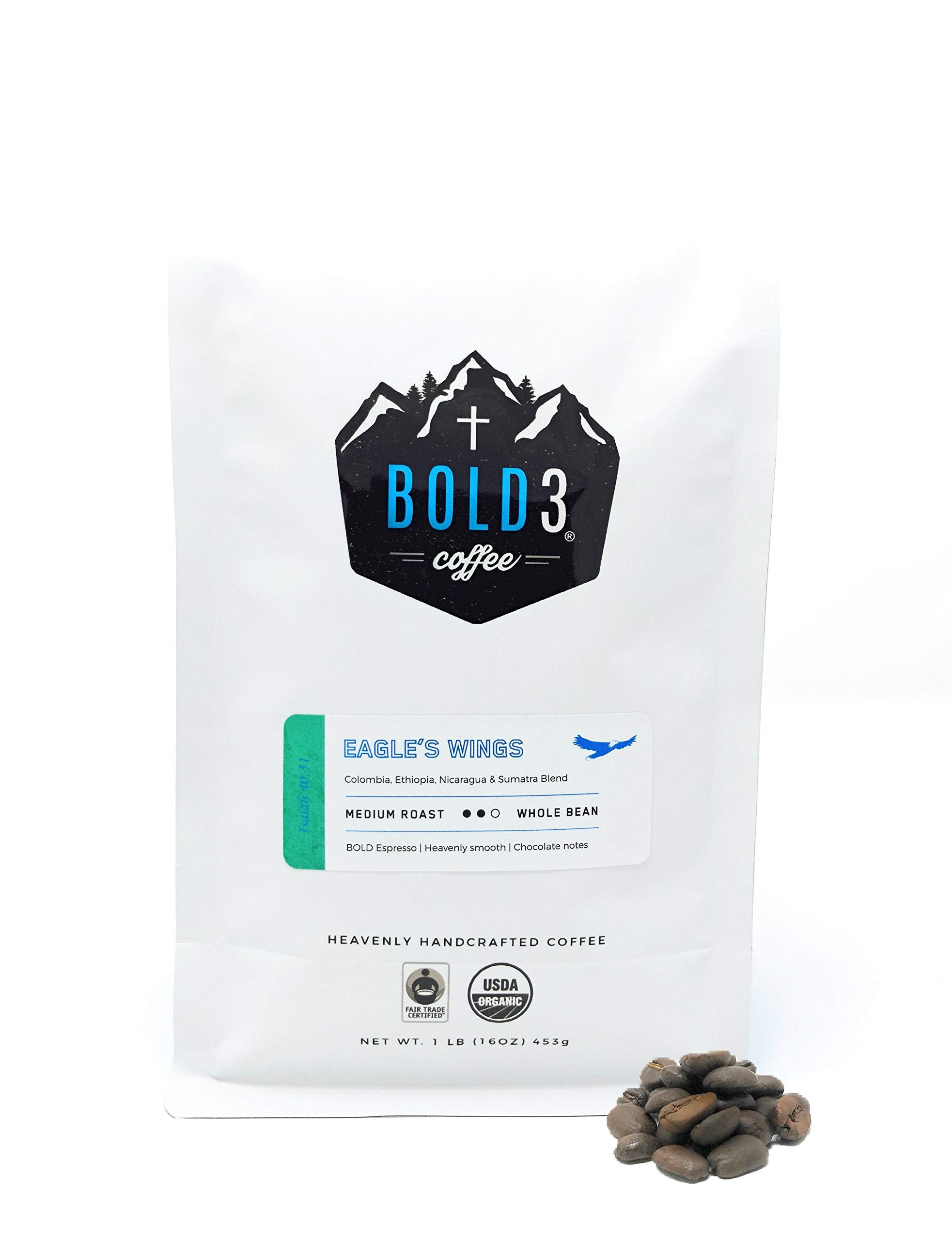 BOLD3 coffee for Jesus Christ, Fair Trade Organic, Colombian Ethiopian Nicaragua, Specialty Gourmet Premium Coffee Beans, Best Christian Gift, Arabica