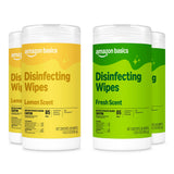 Amazon Basics Disinfecting Wipes, Lemon & Fresh Scent, Sanitizes, Cleans, Disinfects, Deodorizes, 340 Count (4 Packs of 85), Packaging May Vary