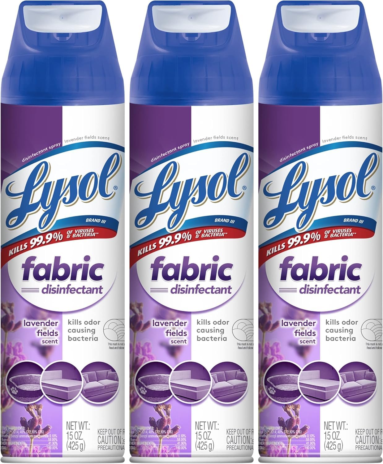 Lysol Fabric Disinfectant Spray, Sanitizing and Antibacterial Spray, For Disinfecting and Deodorizing Soft Furnishings, Lavender Fields 15 Fl. Oz