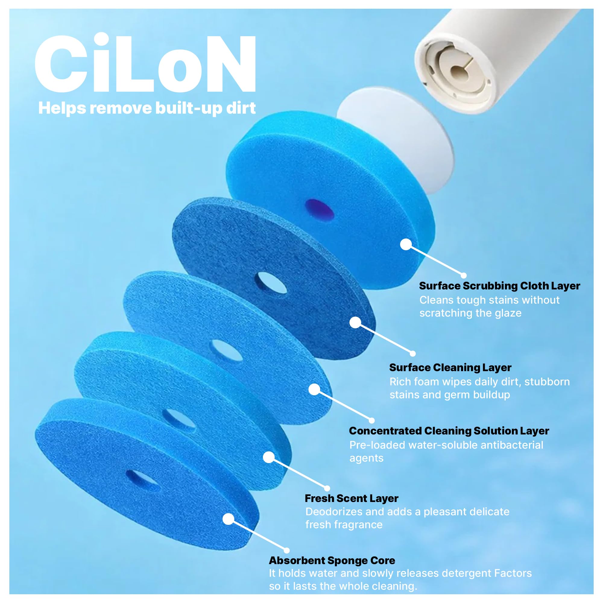 CiLoN Disposable Toilet Cleaning System + 30 Disposal Toilet Bowl Brush Refill Heads. Space-Saving Wall Mounted Toilet Brush and Holder Set for Modern