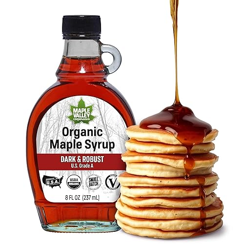 Maple Valley Organic Pure Maple Syrup, Dark & Robust Better Than Pancake Syrup, Use for Coffee or All-Natural Sugar Substitute in Cooking and Baking