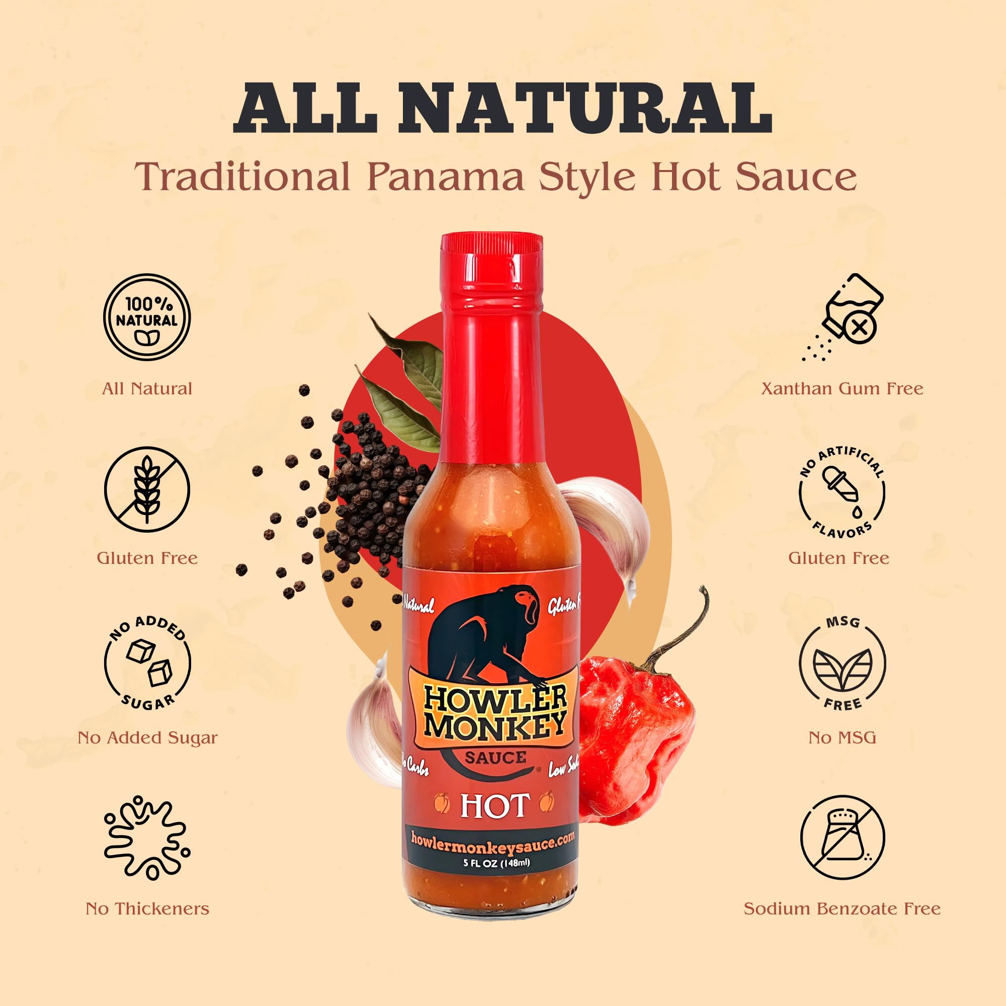 Howler Monkey Sauce - Hot Panamanian Hot Sauce - 5 Fl Oz (Pack of 3)
