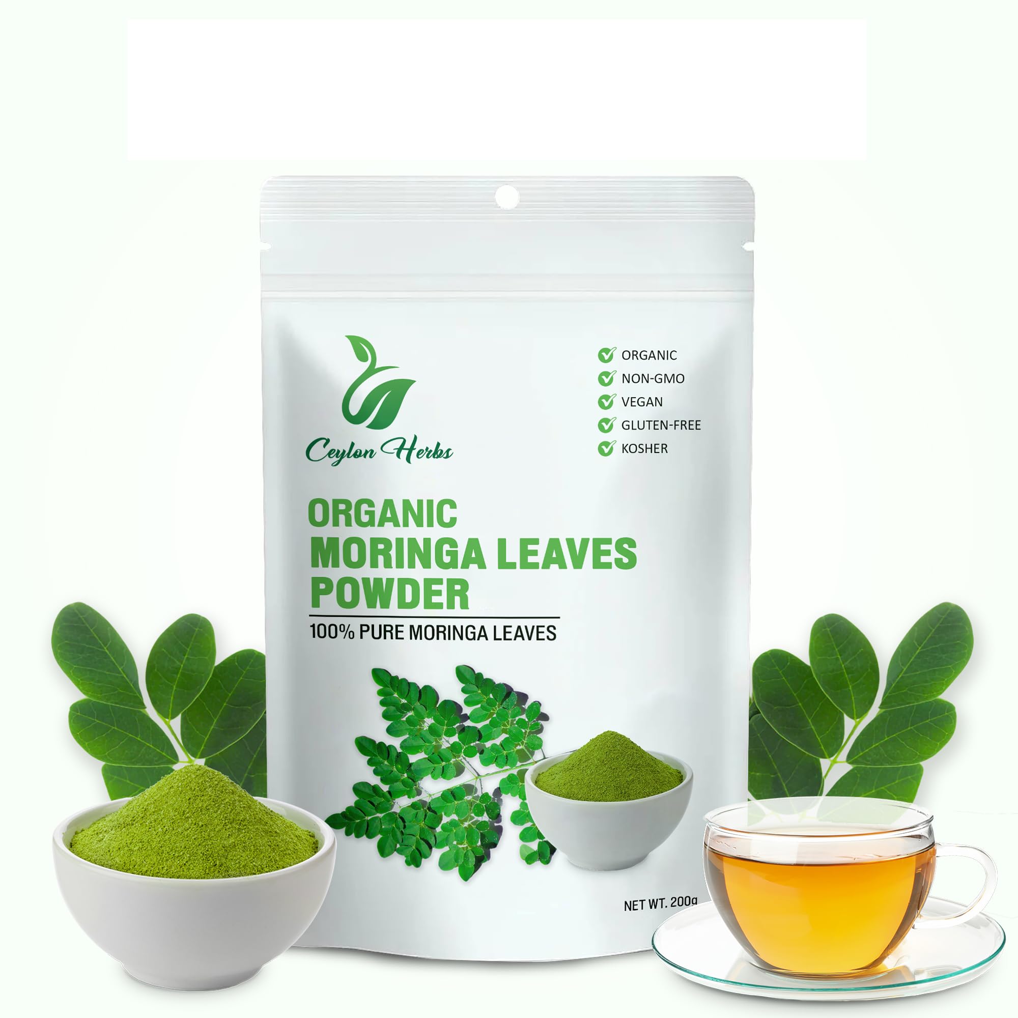 100g Moringa Leaves Powder Oleifera Leaves Drumstick Tree Leaves Well-Cleaned 100% Pure, Dried and Ground Leaf Powder for Cooking, Smoothies, and Teas