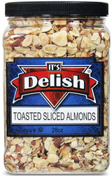 Gourmet Toasted Sliced Almonds by It's Delish - 28 Oz Bulk Reusable Jumbo Container - Premium Oven Fresh Dry Roasted - Healthy Snack, Topping