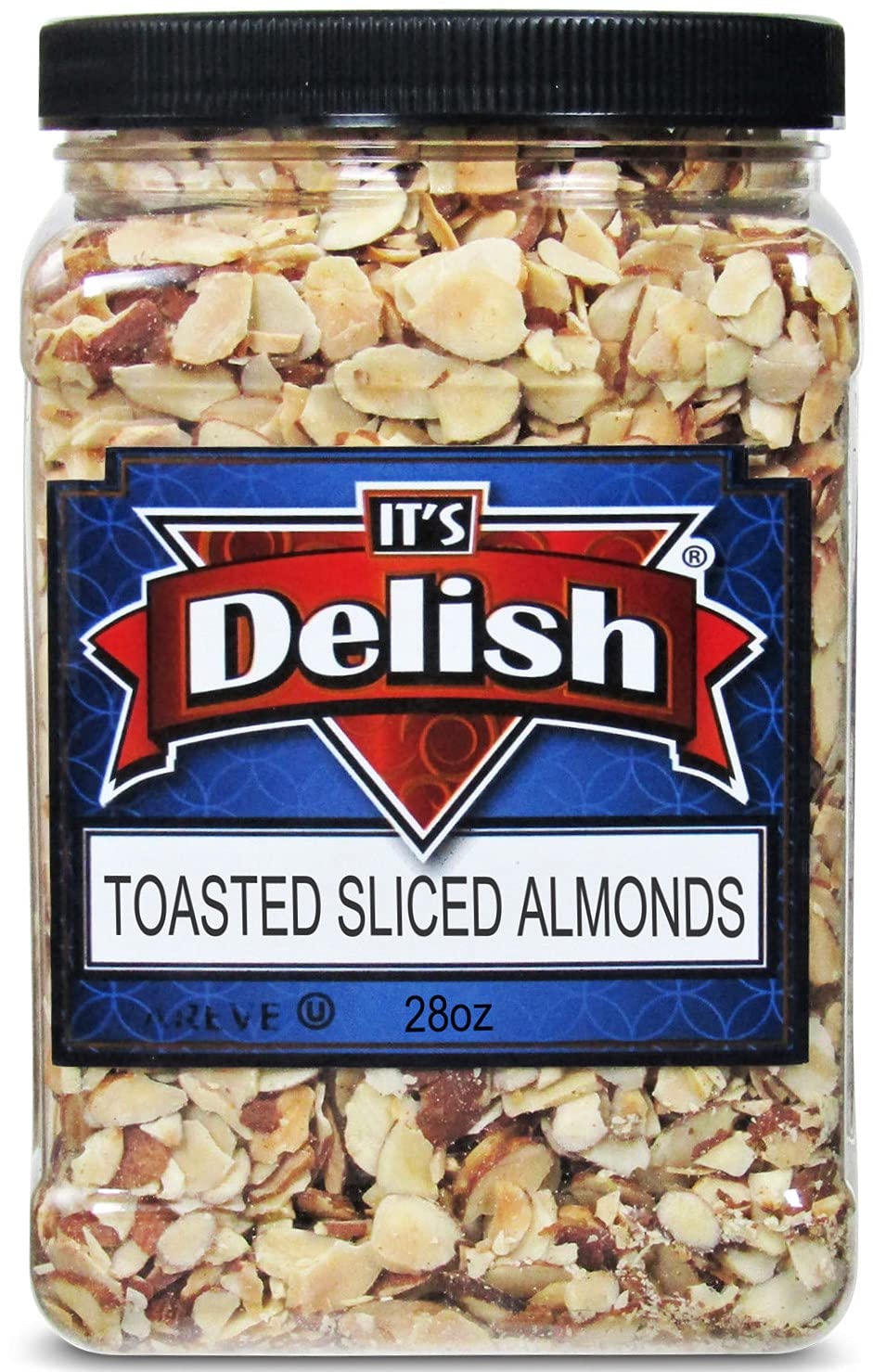 Gourmet Toasted Sliced Almonds by It's Delish - 28 Oz Bulk Reusable Jumbo Container - Premium Oven Fresh Dry Roasted - Healthy Snack, Topping