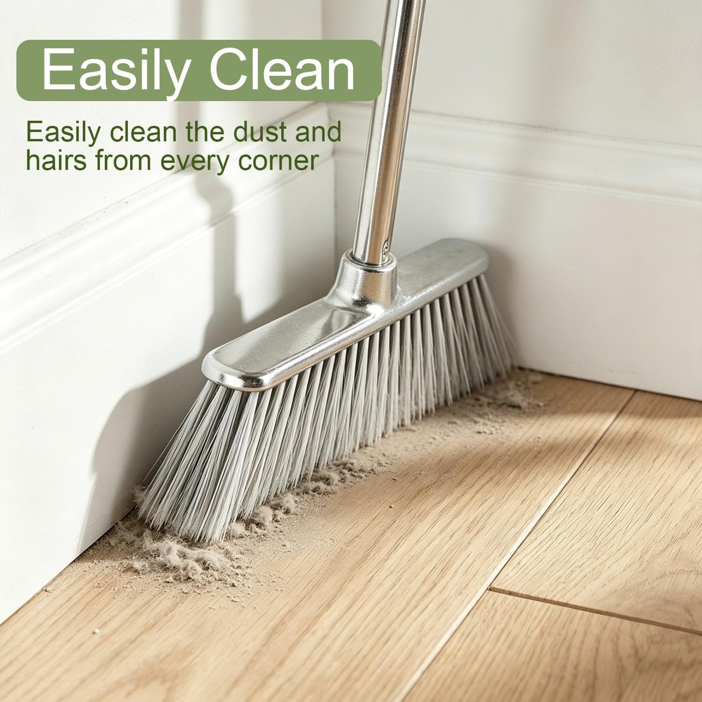 GLOHOO Indoor Soft Bristles Angle Sweeping Broom with Long Handle for Kitchen Hardwood Floor Cleaning