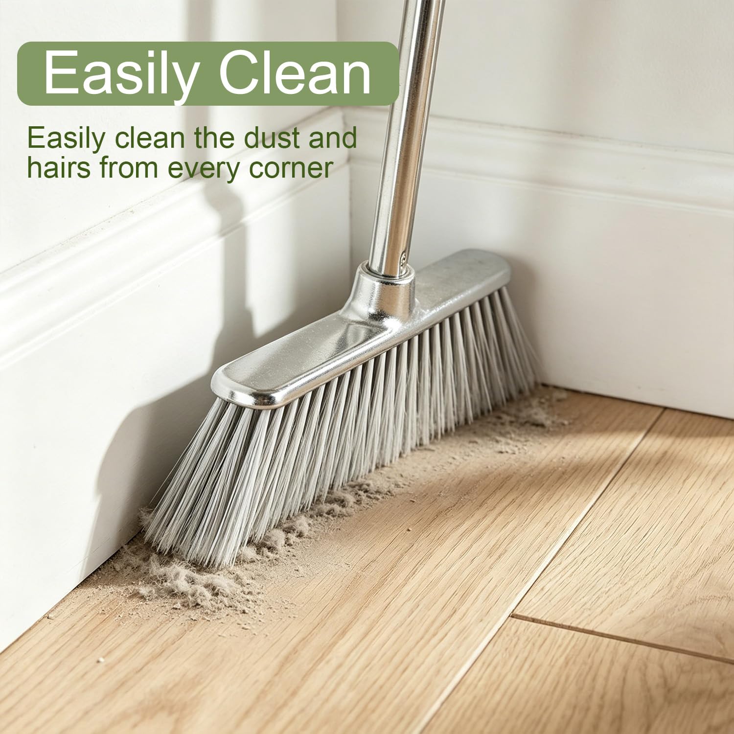 GLOHOO Indoor Soft Bristles Angle Sweeping Broom with Long Handle for Kitchen Hardwood Floor Cleaning