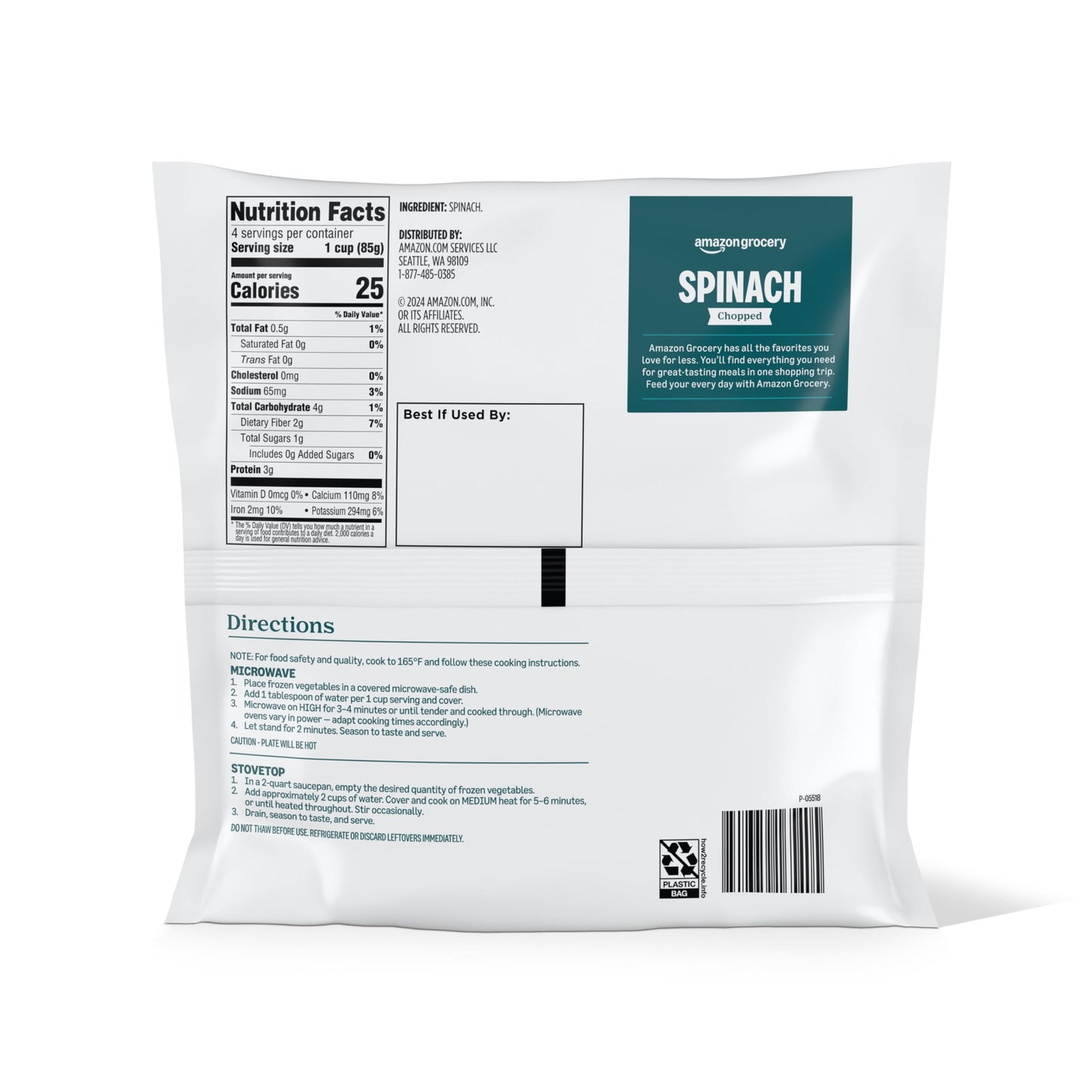 Amazon Grocery, Chopped Spinach, 12 Oz, Frozen