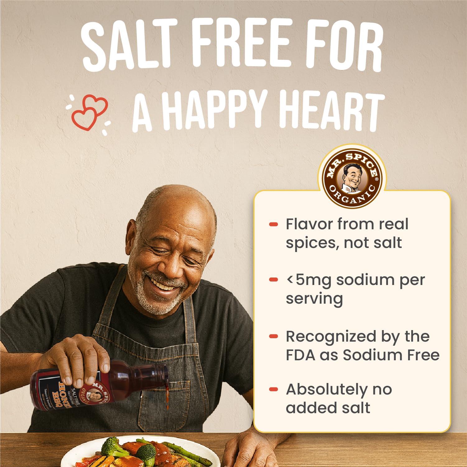 Mr. Spice Organic Honey BBQ Sauce, Salt Free BBQ Sauce (5mg/serving), Gluten Free, Low Sodium Barbecue Sauces for Marinade, Grill & Air Fryer, No Salt