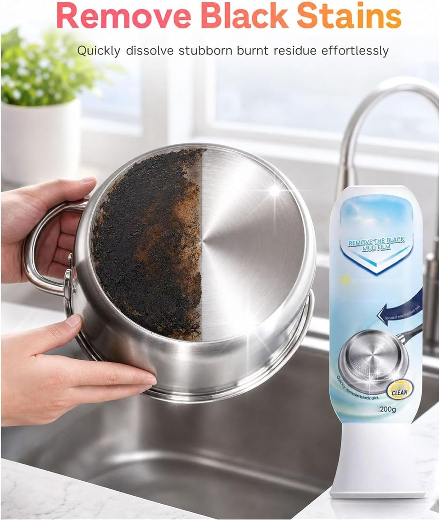 EASLIF Pot Bottom Black Stain Remover, Pot Bottom Remove Black Pots Stain Cleaning Cream, Stainless Steel Cleaner for Pots and Pans, Powerful Grease